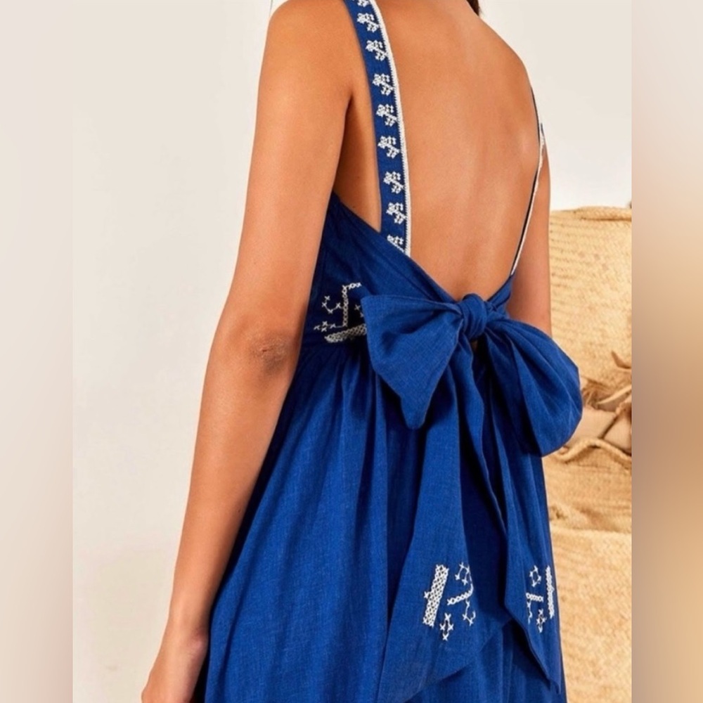 Farm Rio Blue Macaw Embroidered Bow Dress - Picture 4 of 13